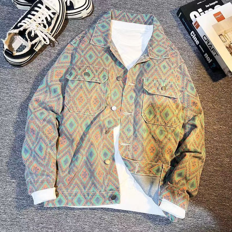 Men's Rhombic Denim Jacket | Stylish Spring & Autumn