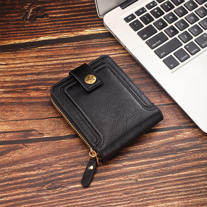 Men’s Retro Short Wallet with Zipper & Card Holder