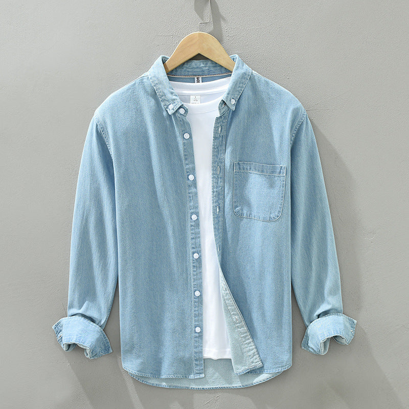 Men's Loose Denim Long-Sleeve Japanese Casual Trend Shirt