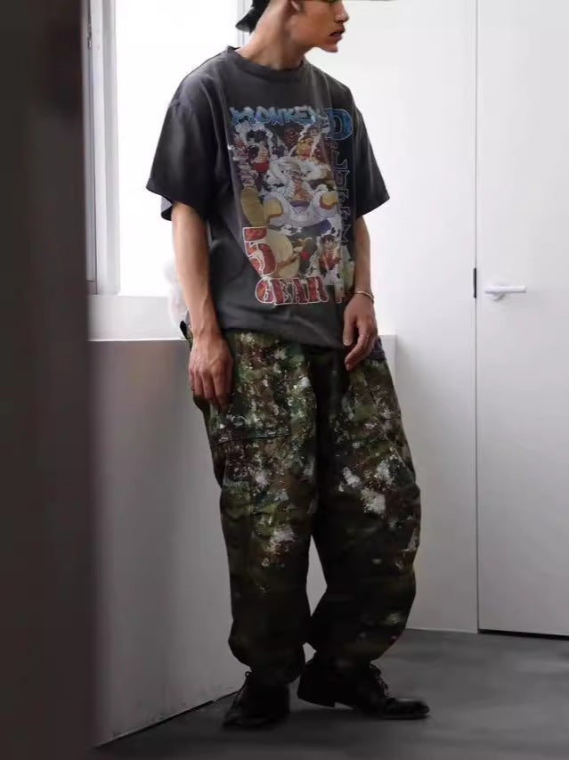 SAINT MICHAEL Luffy Washed Old Cartoon Loose ShortSleeve Tee