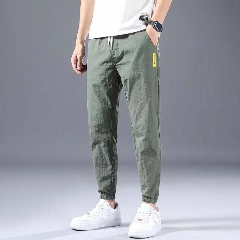 Men’s Ice Silk Cropped Pants – Korean Style Straight-Leg