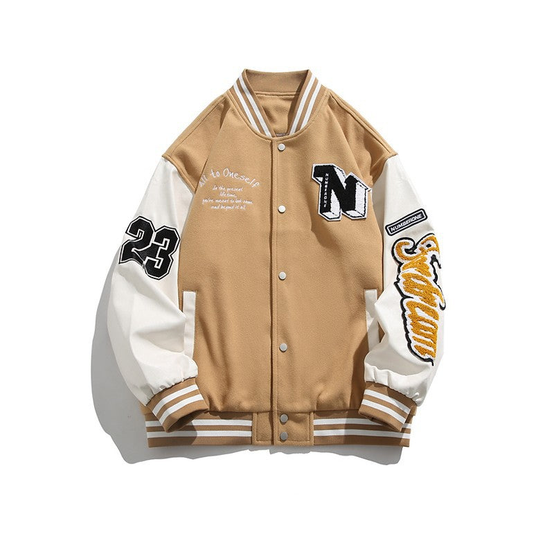 PU Leather Sleeve Wool Baseball Jacket Nepal
