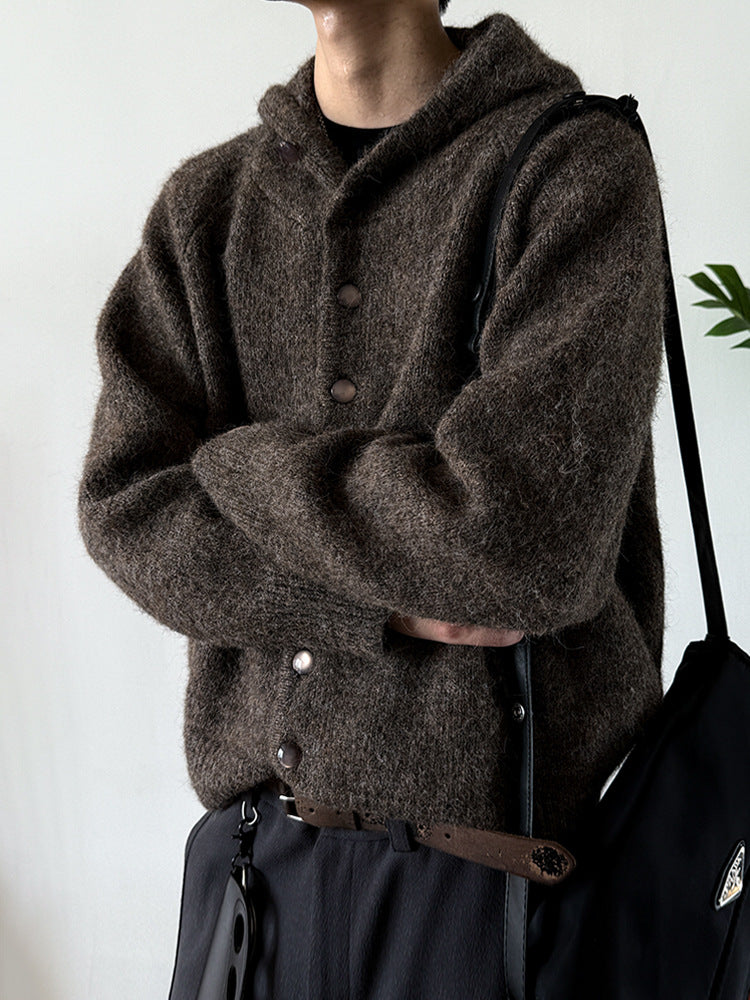 Korean Style Hooded Knitted Cardigan Men's Loose Knitwear