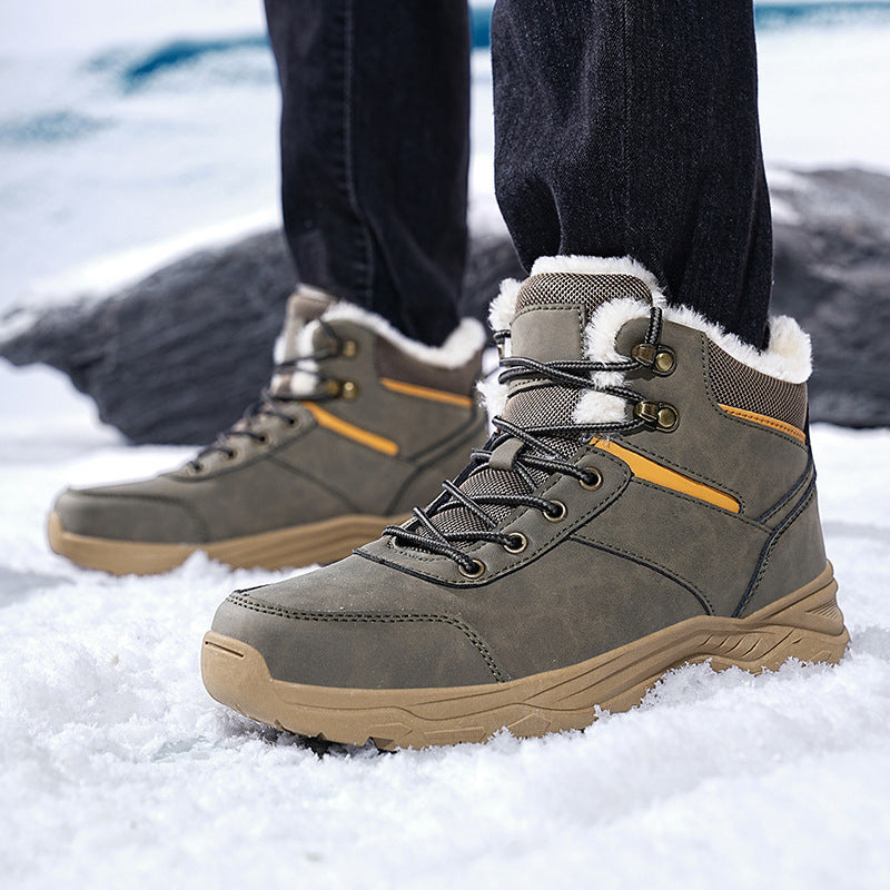 Men’s Plus Size Winter Fleece-Lined Snow Boots – Warm Outdoor Hiking Shoes