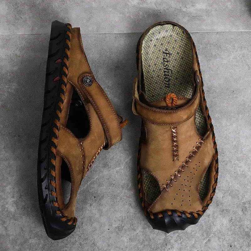 Korean Style Casual Leather Sandals – Dual-Use Beach Shoes