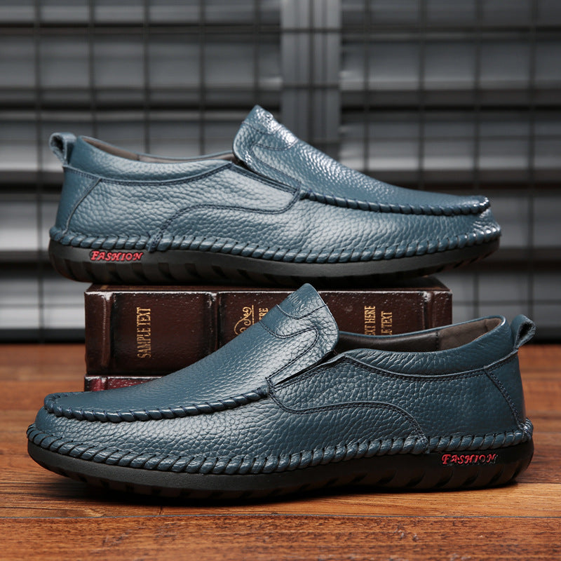 2024 Men’s Cowhide Leather Slip-On Shoes Non-Slip Soft