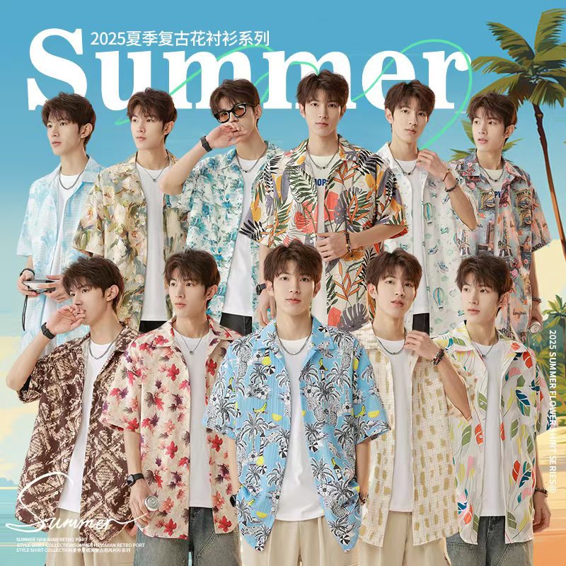 Men’s Thai Floral Retro Cuban Collar Loose Summer Shirt