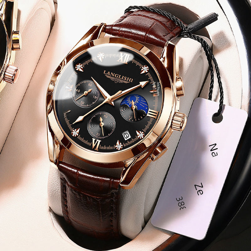 LONGLIS Men’s Leather Watch – Waterproof, Luminous, Stylish