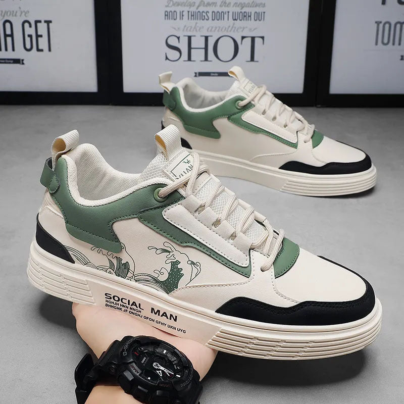 Men’s Trendy White Sneakers – Fashion Flat Shoes