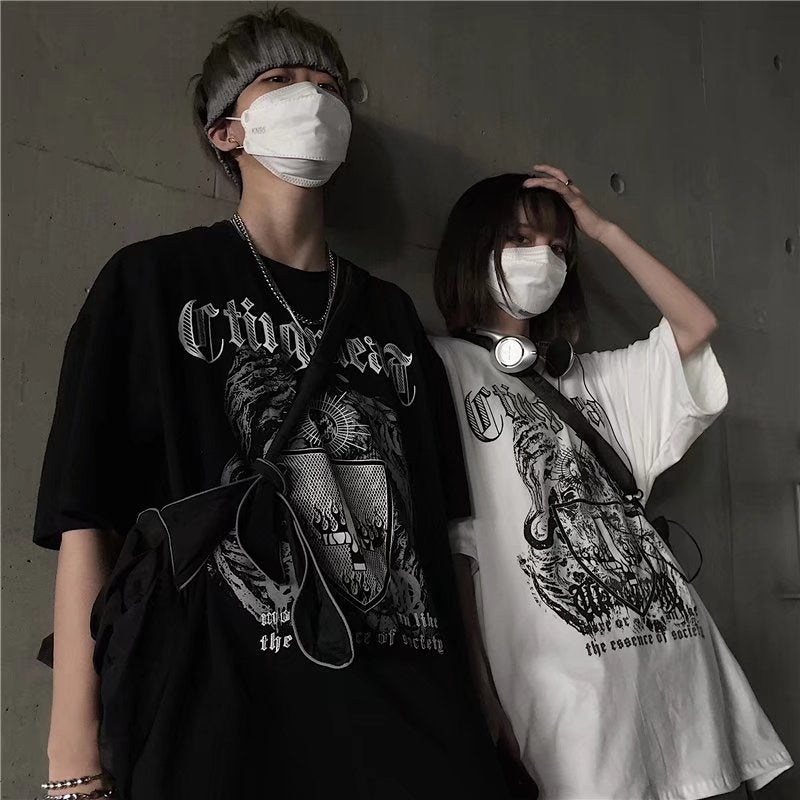 Dark Street Hip Hop Loose Round-Neck Short Sleeve T-Shirt