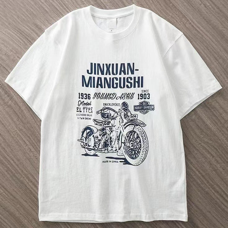 Motorcycle Print T-Shirt – American Style Men’s Summer Top