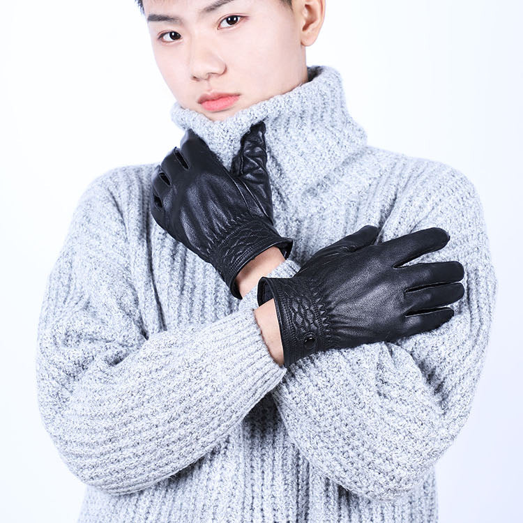 Men’s Fleece-Lined Leather Gloves – Winter Warm Windproof Riding Gloves