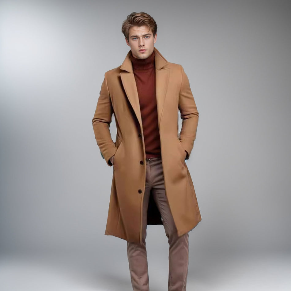 Men’s Slim Fit Wool Trench Coat – Mid-Length Winter Commuting