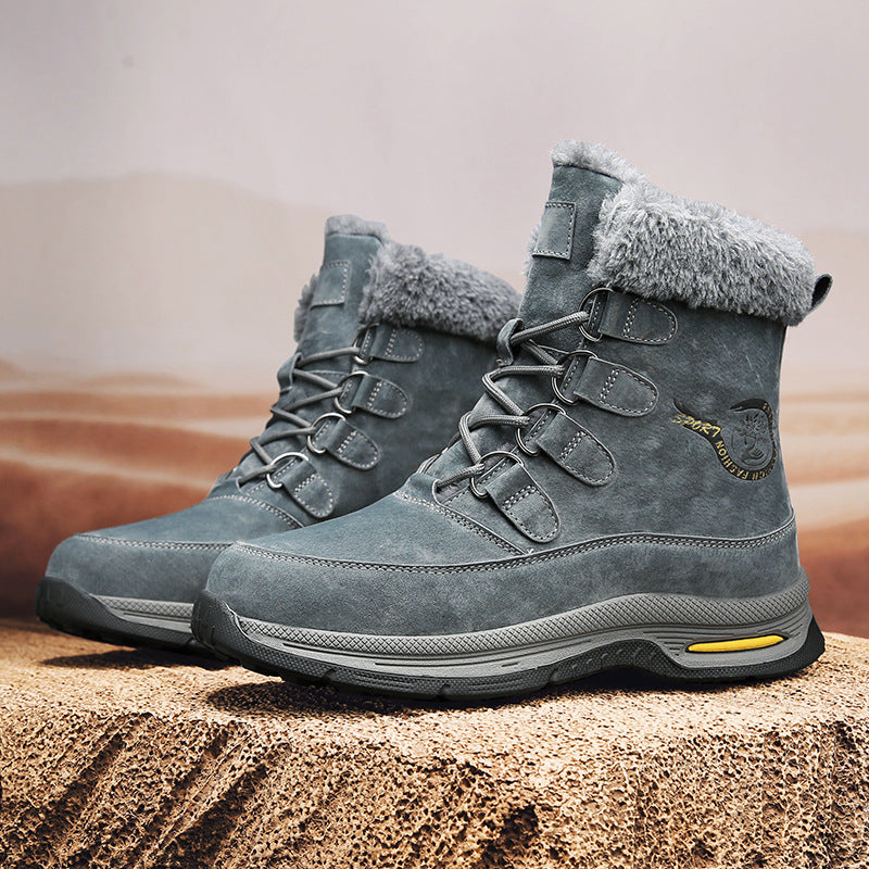 Genuine Leather Men’s Snow Boots Winter Fleece-Lined Outdoor