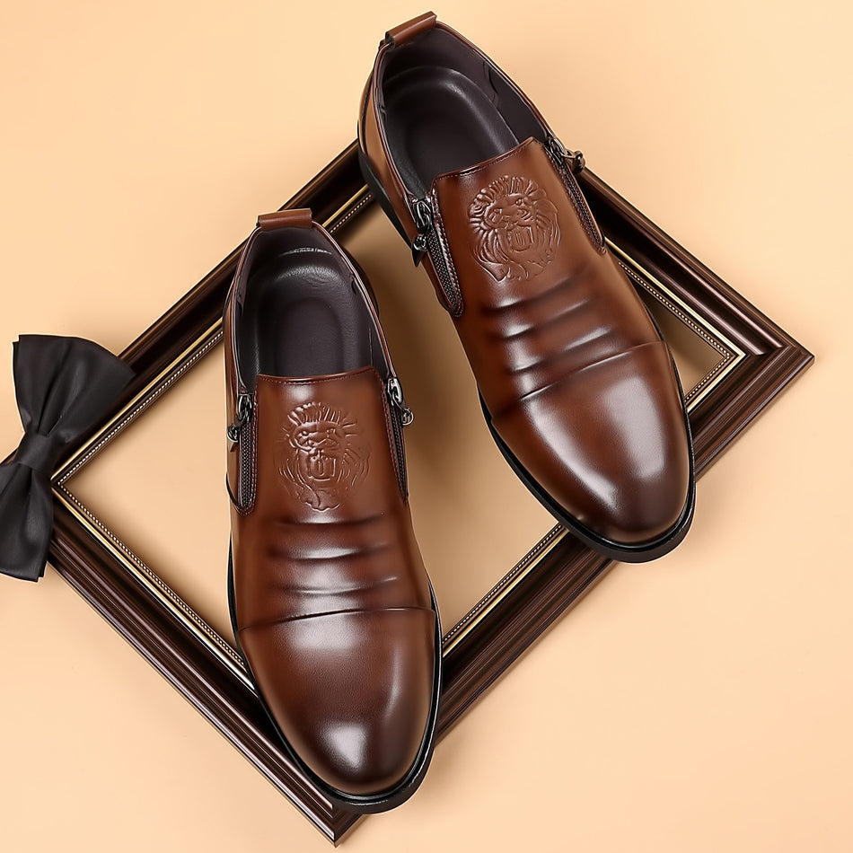 Men’s Lion Head Leather Shoes | Business Casual Slip-Ons