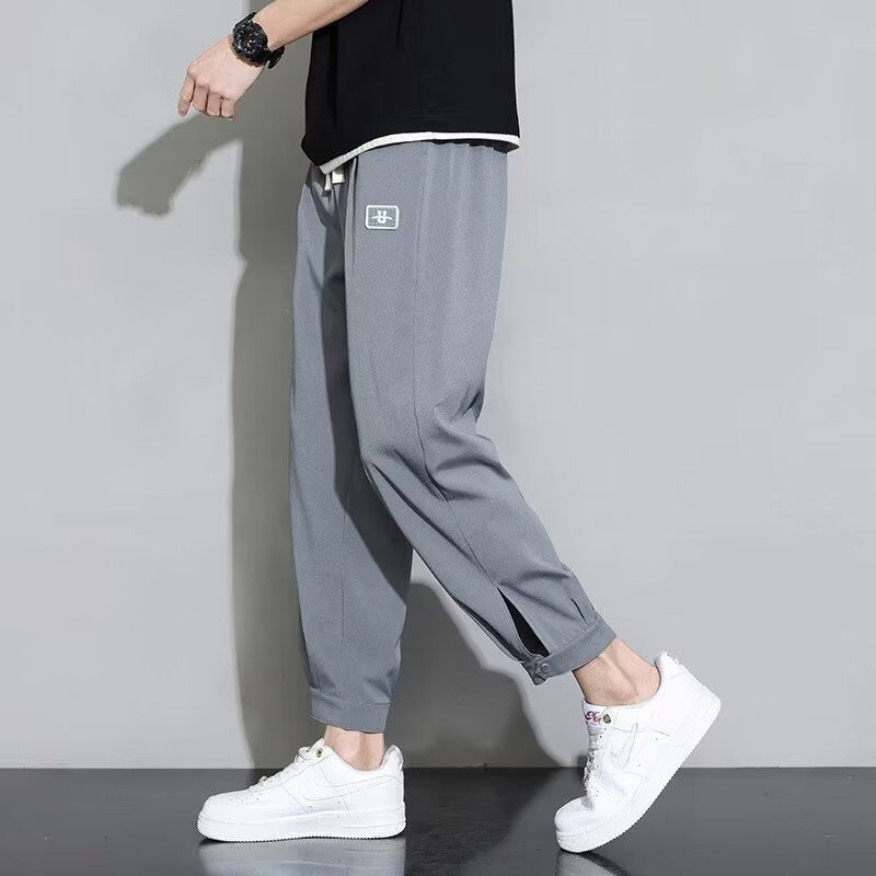 Men’s Ice Silk Quick-Dry Relaxed Ankle-Length Trousers