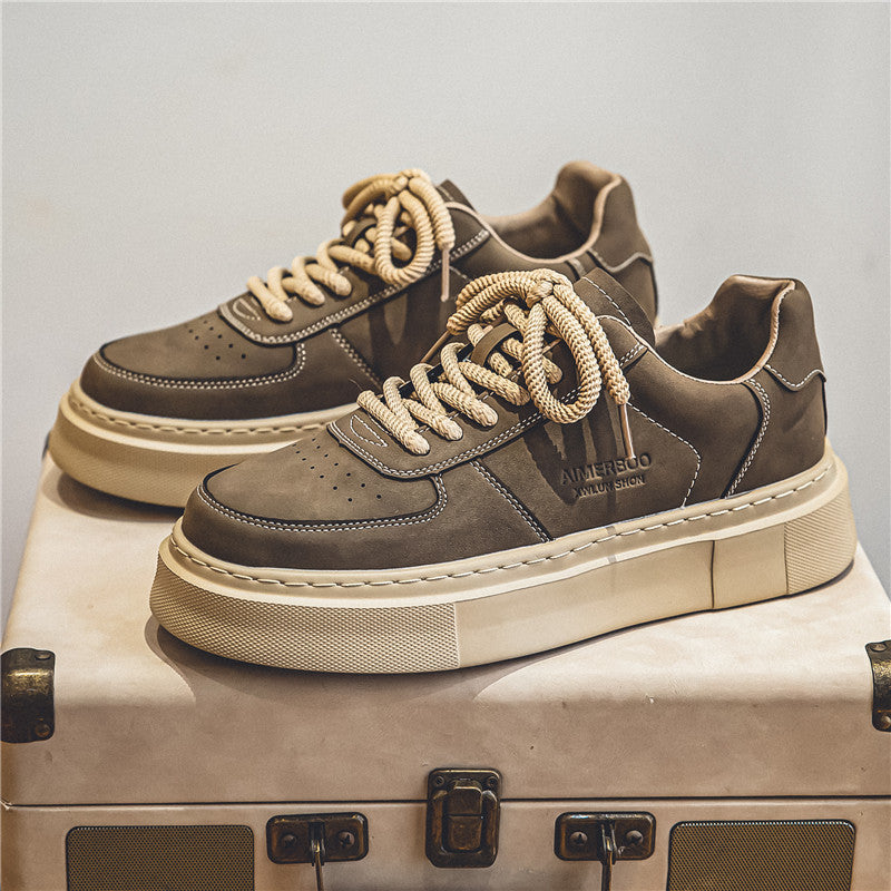 Men's Retro Leather Sneakers – Thick Sole, Height Boost