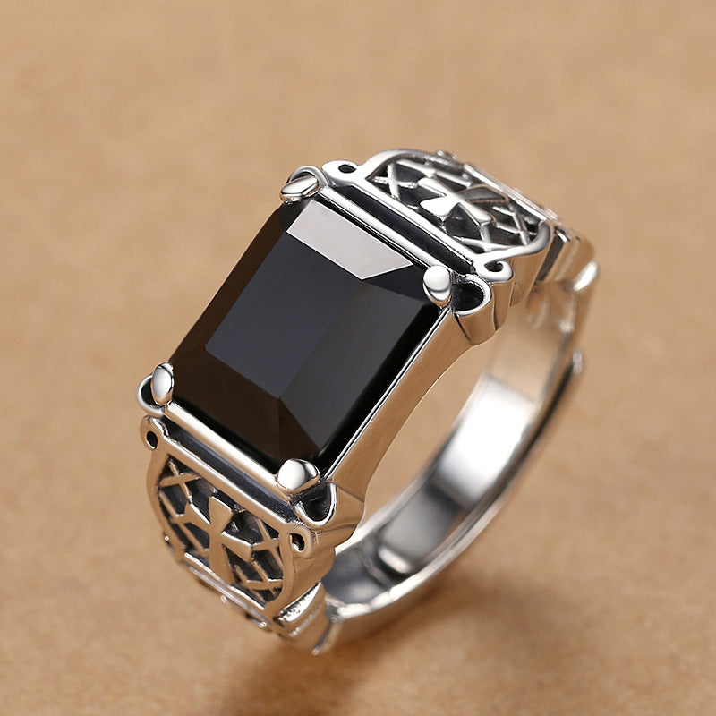 Men's Black Stone Cross Ring – Trendy Hip-Hop Style