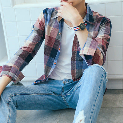Wholesale Korean Style Plaid Slim Long Shirts