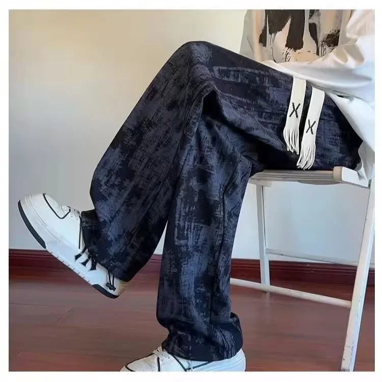 Retro Ink Tie-Dye Pants | Loose Wide-Leg Street Style