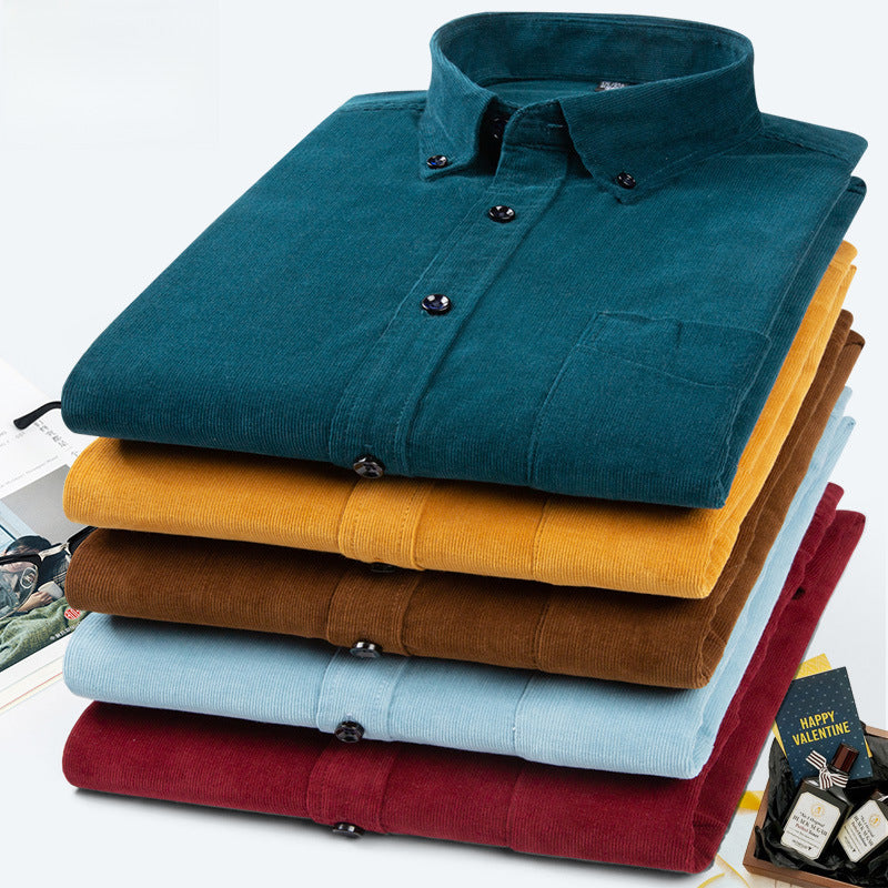 Men’s Corduroy Long Sleeve Shirt – Plus Size