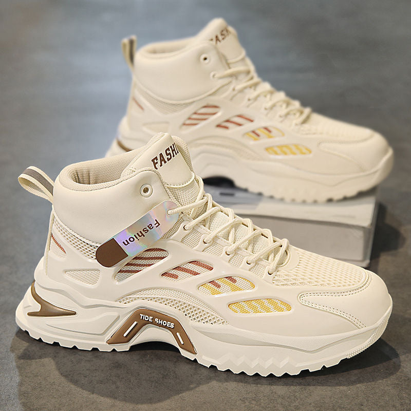Men’s High-Top Mesh Sneakers – Thick Sole, Breathable