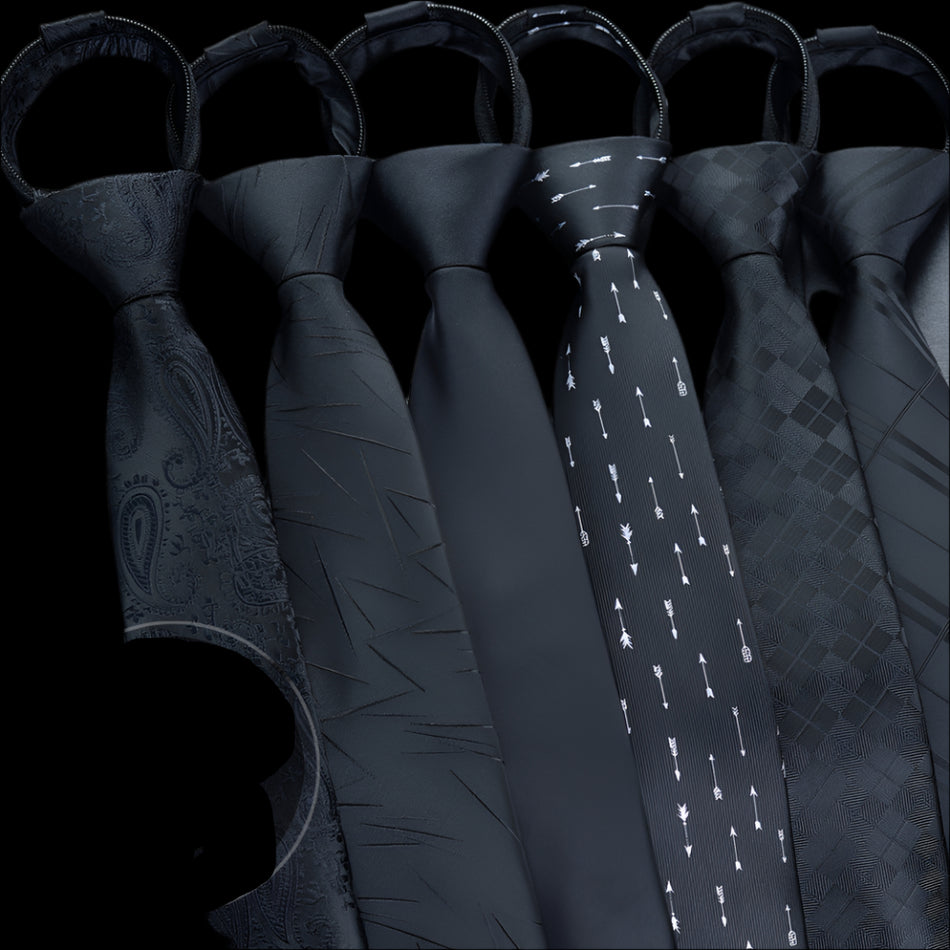 Black Zipper Tie – Knot-Free Easy Wear for Work & School