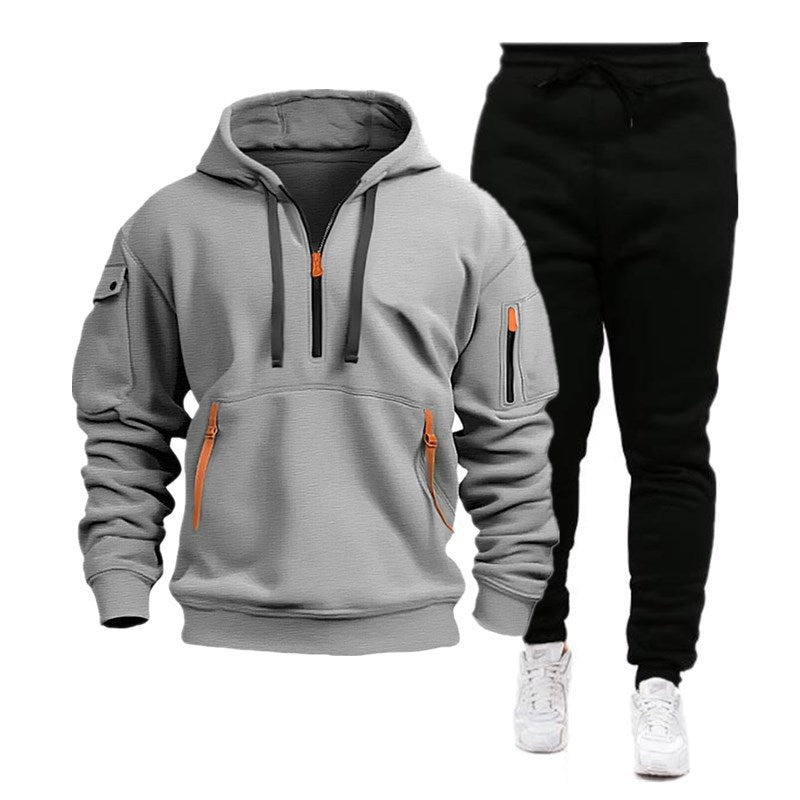 Men’s 2024 Multi-Pocket Zipper Hoodie Sports Sweater Suit