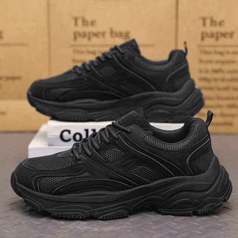 Black Non-Slip Sports Shoes – Thick Sole, Tough Grip