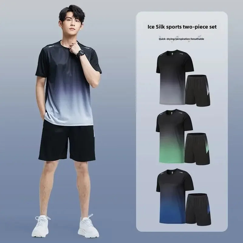 Men’s Ice Silk Sports Set | Tie-Dye Short Sleeve & Shorts