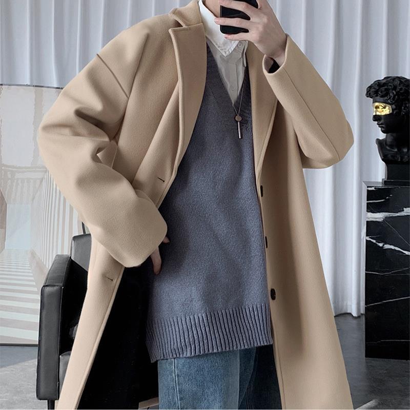 Men’s Woolen Mid-Length Trench Coat Autumn Winter Slim Fit