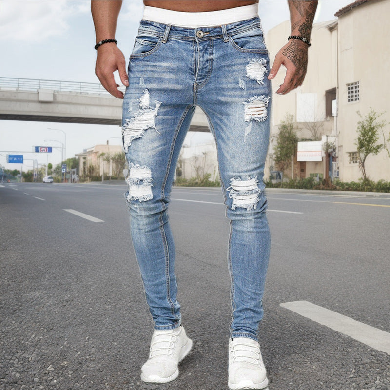 New Trend Slim Hole Men's Denim Pants – European & American Style
