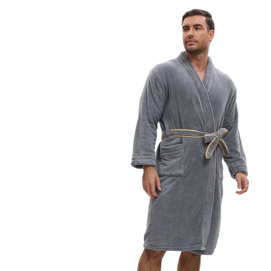 Cozy Coral Fleece Couple Bathrobe – Warm Unisex Home Robe