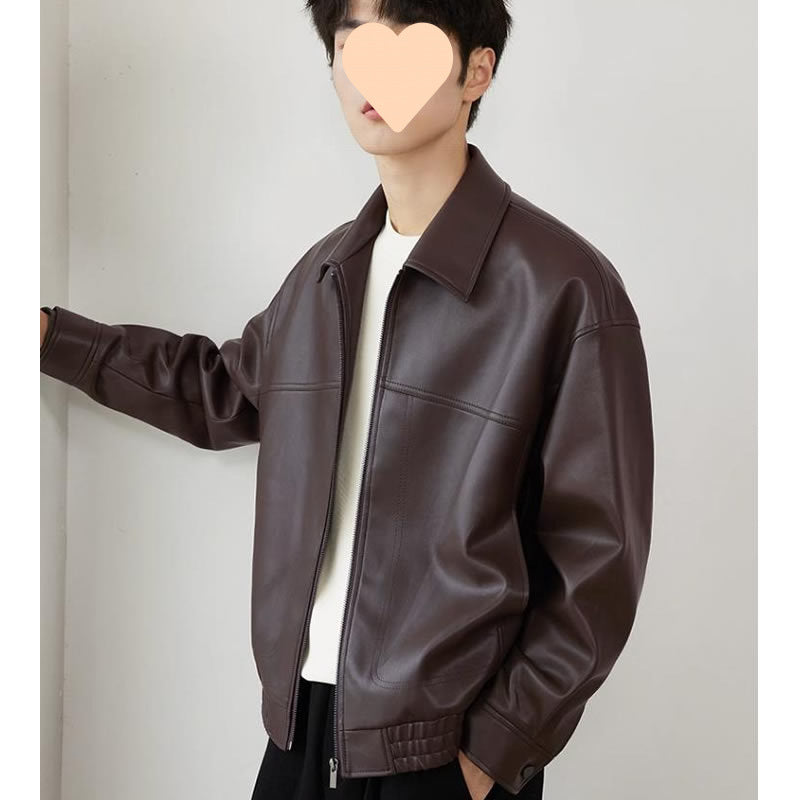 Men’s Lapel Leather Jacket – 2024 Spring Autumn Motorcycle