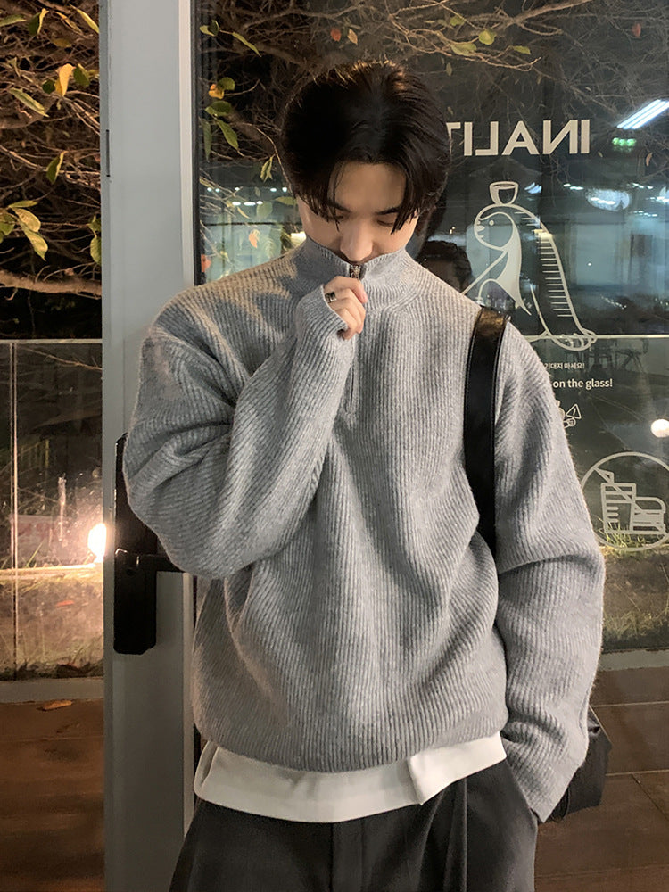 ASCLO Men’s Half-Zipper Knitwear Korean-Style Casual Sweater