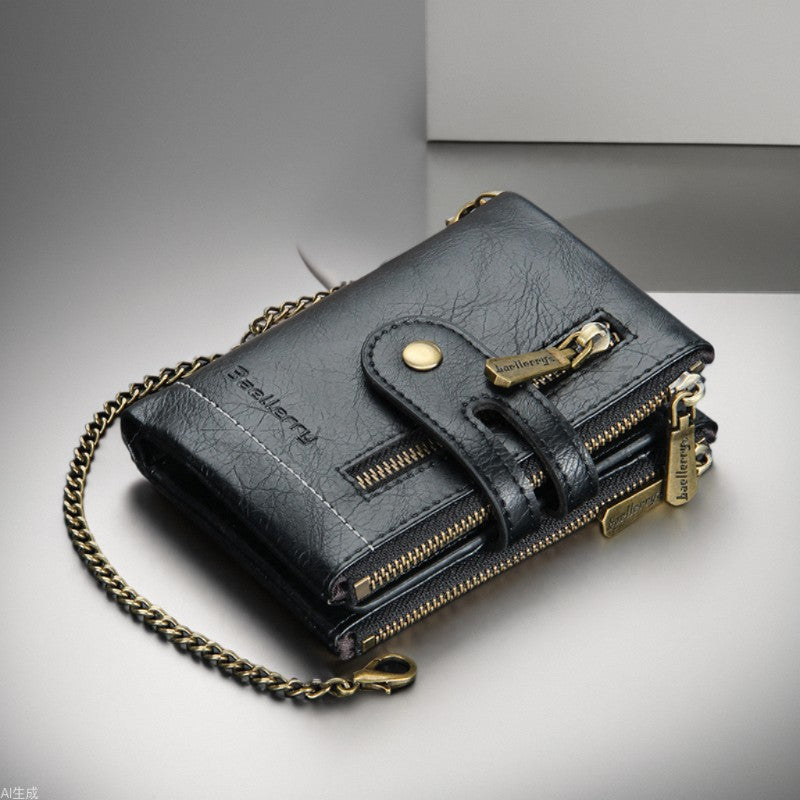 Men’s Double Zipper PU Retro Short Business Wallet