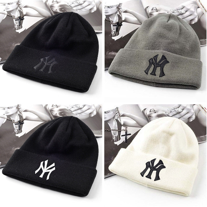 Autumn Winter Cold-Proof Black Knitted Wool Hat Men Women