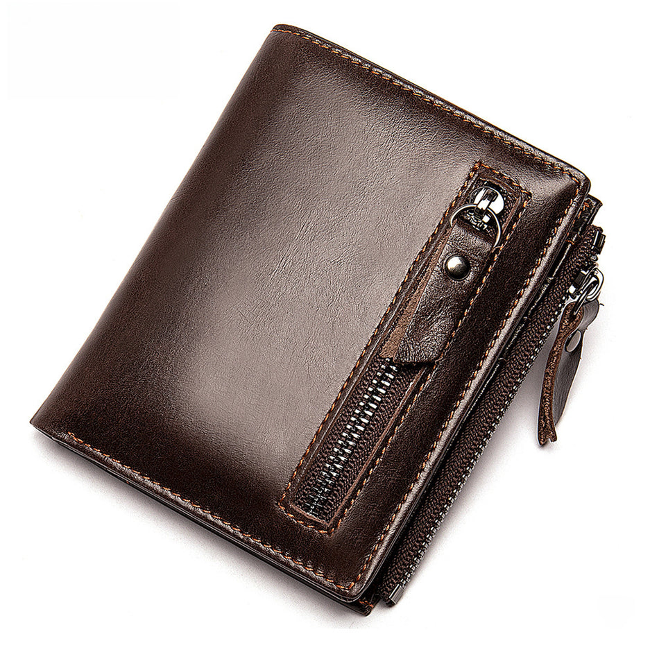Men’s Wax Leather RFID Anti-Theft Wallet – Gold Clip