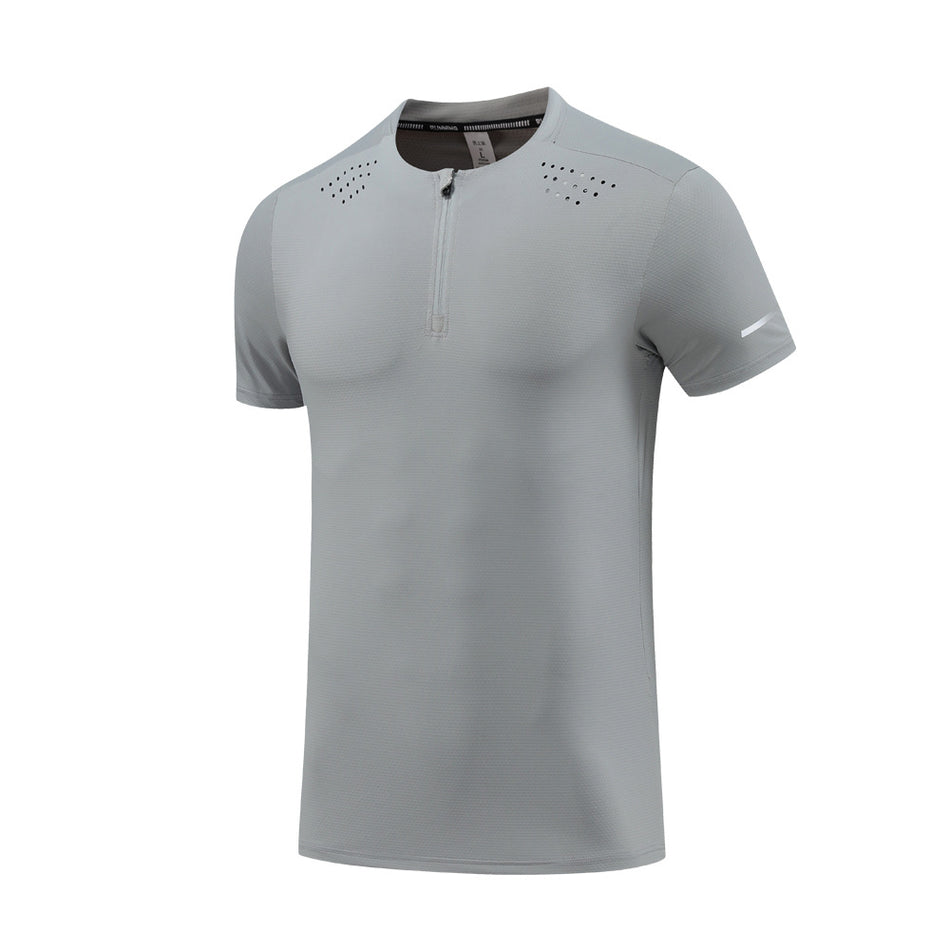Men’s Nylon Ice Silk Half-Zip Quick-Dry Sports T-Shirt