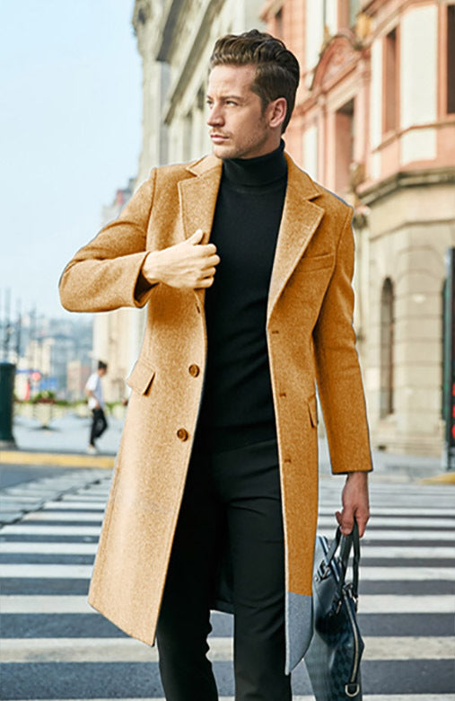 Men’s British Woolen Outwear Autumn Winter Long Sleeve Coat