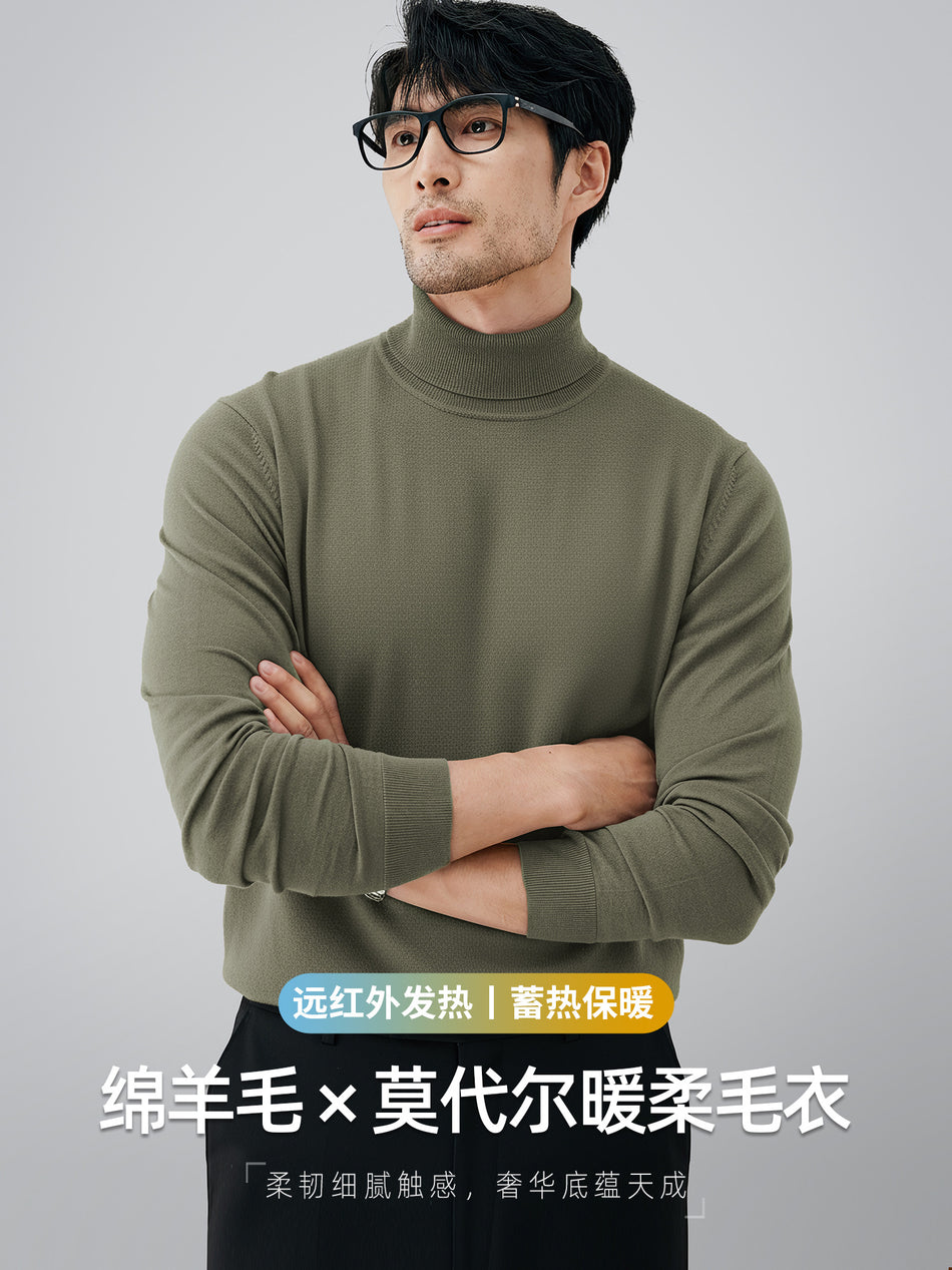 Machine Washable Wool Modal Mens Turtleneck Autumn Winter MW