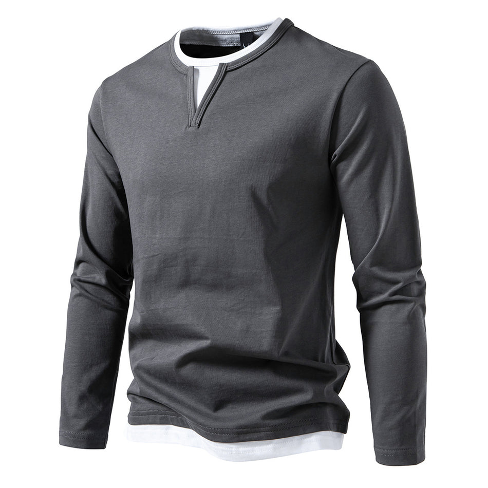 Men’s V-Neck Double Layer T-Shirt – Autumn Winter Style