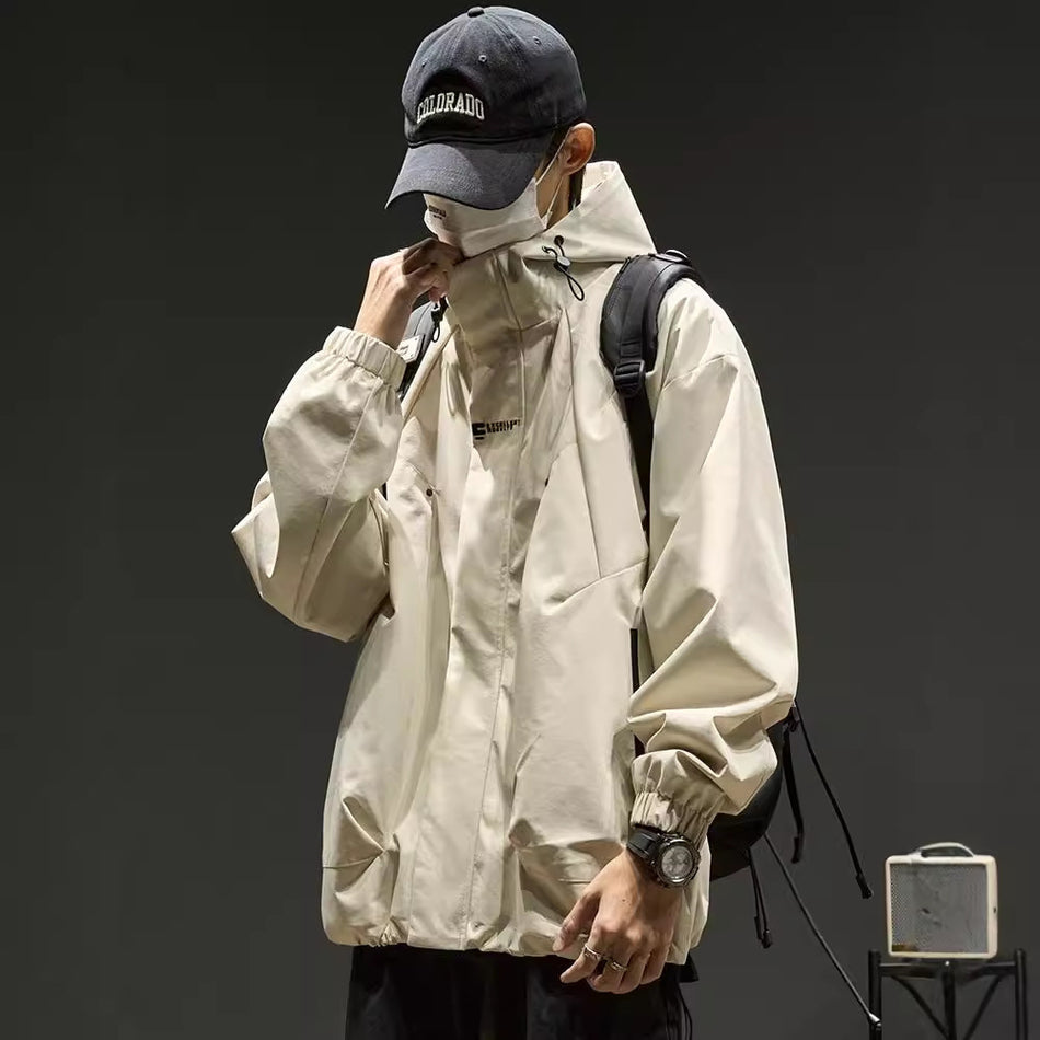 Functional Solid Color Hooded Jacket – Men’s Streetwear Couple Oversize Coat