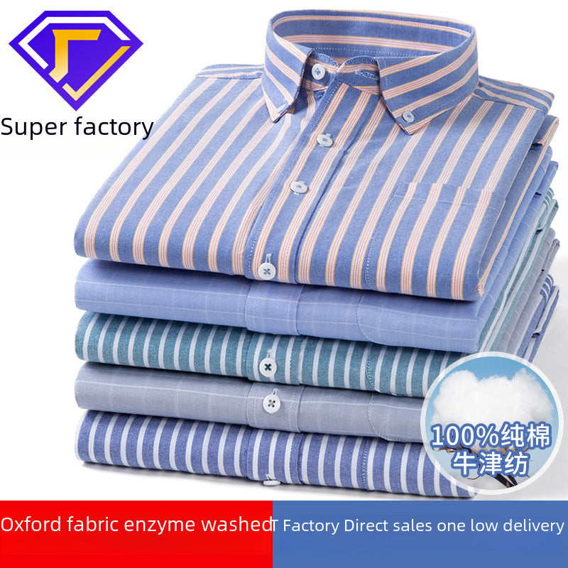 Men's Cotton Oxford Stripe Shirt with Pocket Nepal