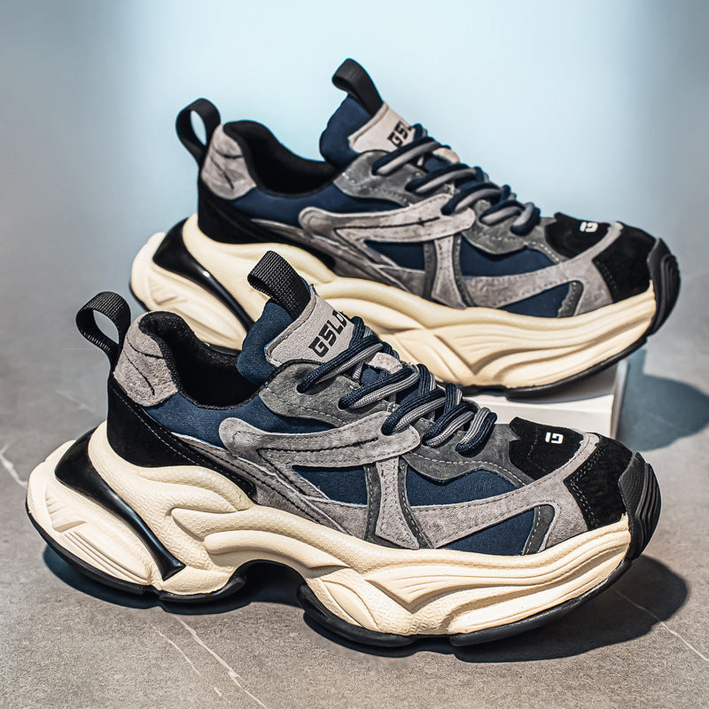 Trendy High-End Men’s Thick-Soled Height-Increasing Leather Sneakers