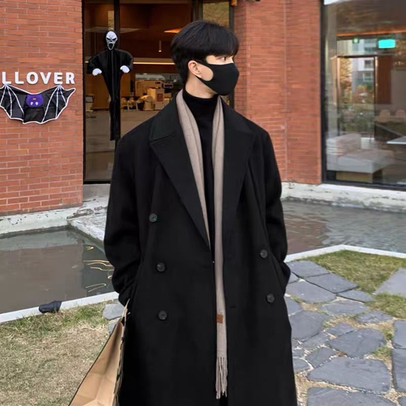 Men’s Woolen Mid-Length British Style Trench Coat