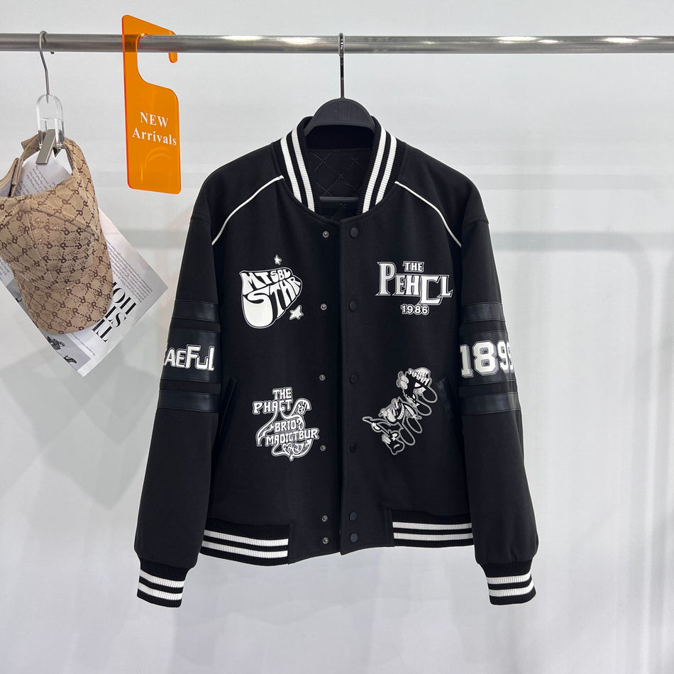 2023 Men’s Cotton-Padded Jacket – Loose Cartoon Baseball Coat