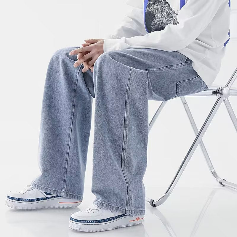 Men’s Plus Size Straight Jeans Loose Wide-Leg Pants