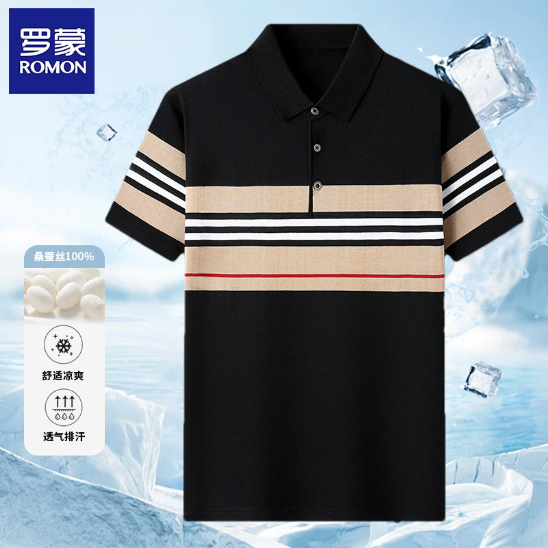 Striped Silk Polo – Fashionable Summer Knit T-Shirt