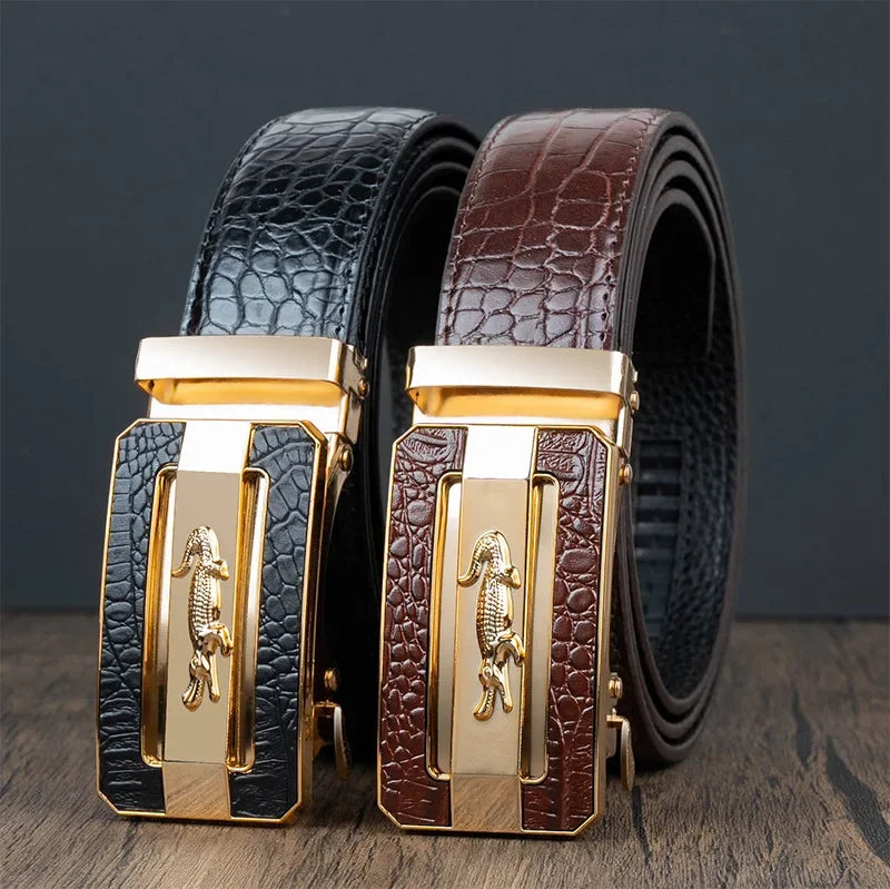 Crocodile Pattern Auto Buckle Belt – Bold Casual Style